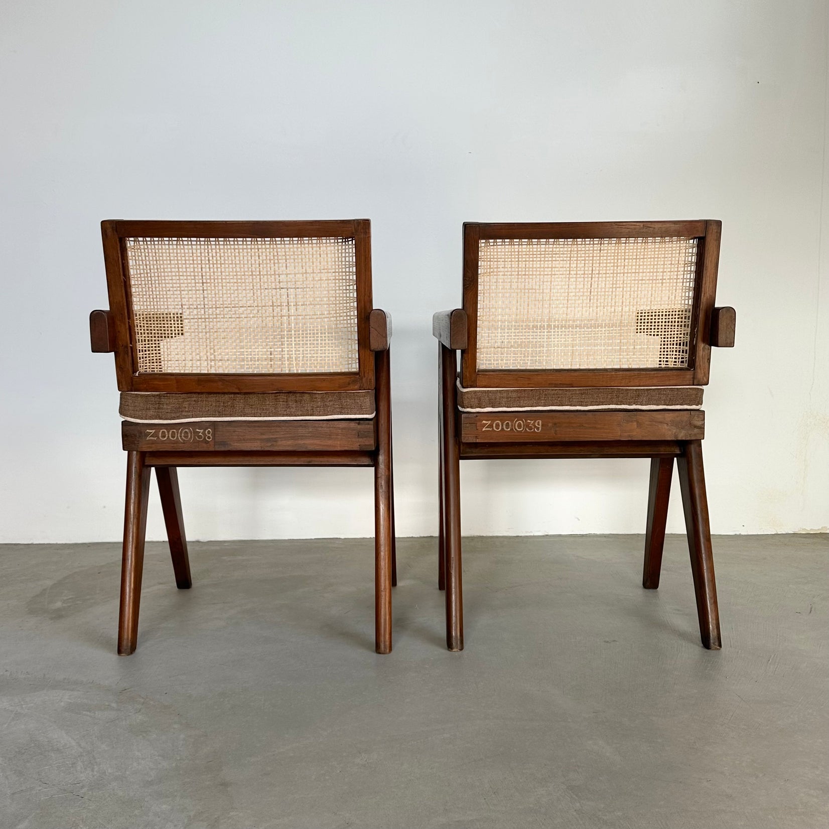 Pair of Pierre Jeanneret Floating Back V-Leg Office Chairs