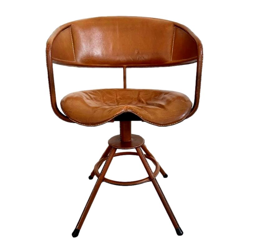 Sculptural Leather Swivel Chair