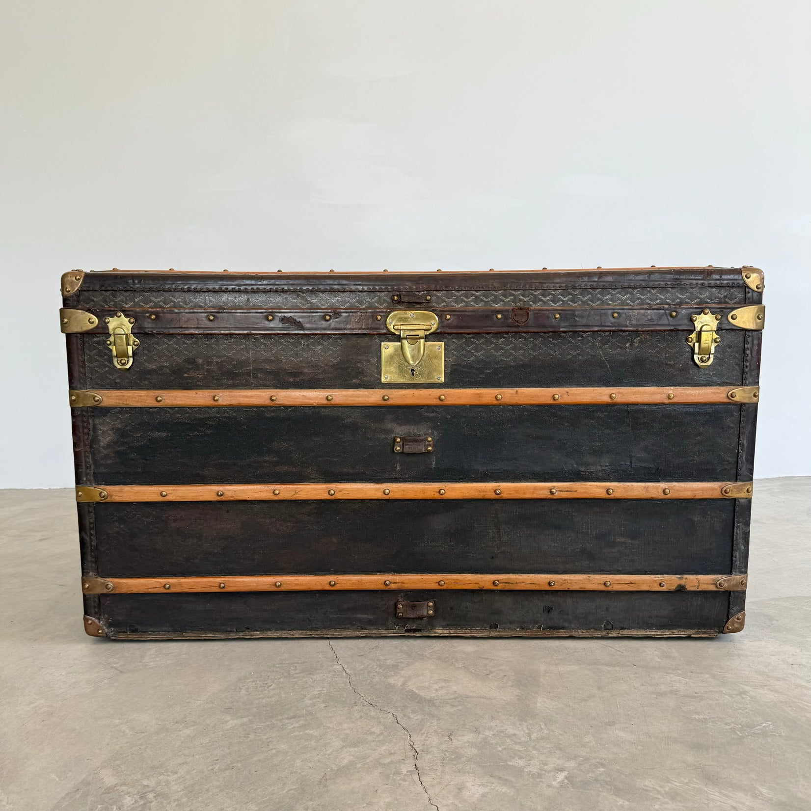 Leather, Canvas and Brass Steamer Trunk