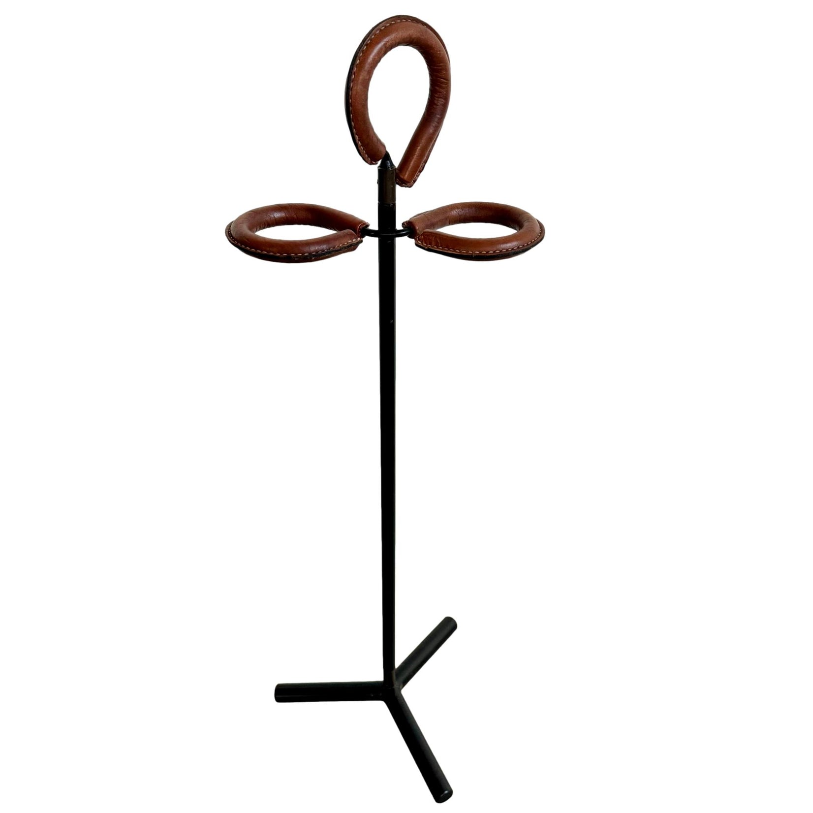 Jacques Adnet Leather and Iron Umbrella Stand