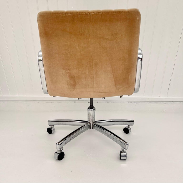 Modern Chrome & Tufted Velvet Office Chair, 1980s USA