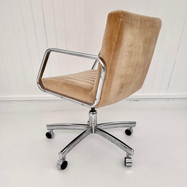 Modern Chrome & Tufted Velvet Office Chair, 1980s USA