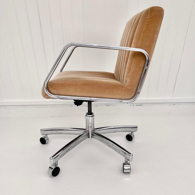 Modern Chrome & Tufted Velvet Office Chair, 1980s USA