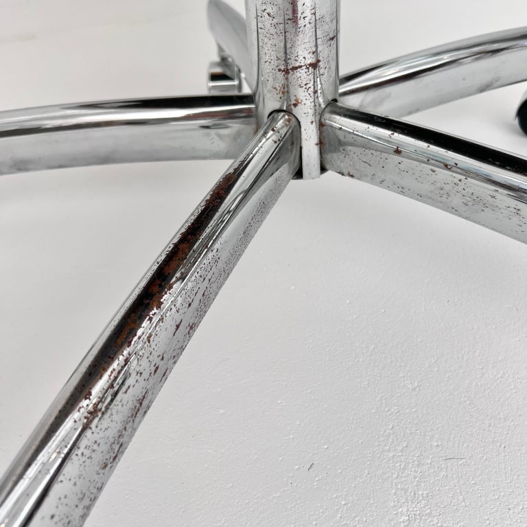 Modern Chrome & Tufted Velvet Office Chair, 1980s USA