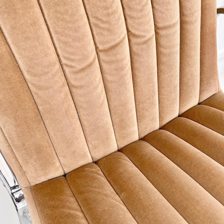 Modern Chrome & Tufted Velvet Office Chair, 1980s USA
