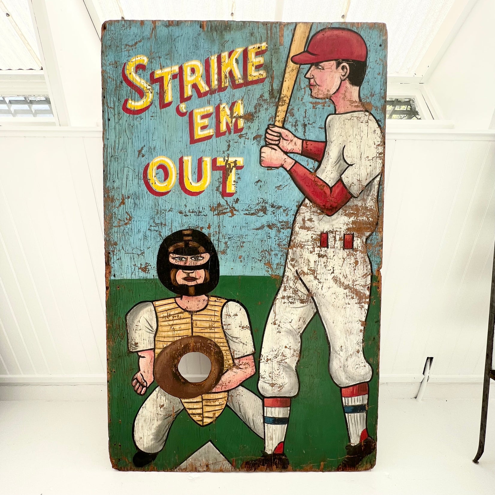 'Strike ‘Em Out’ Carnival Toss Sign, 1940s USA