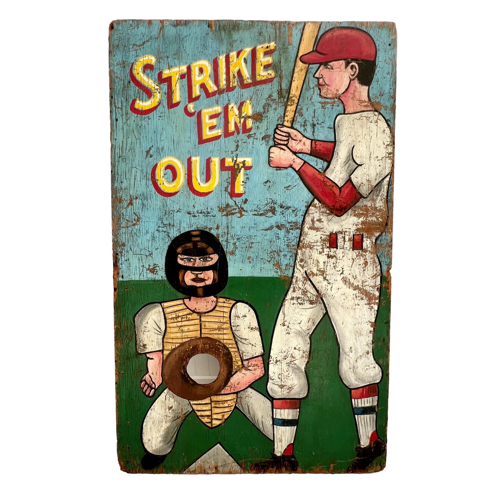 'Strike ‘Em Out’ Carnival Toss Sign, 1940s USA