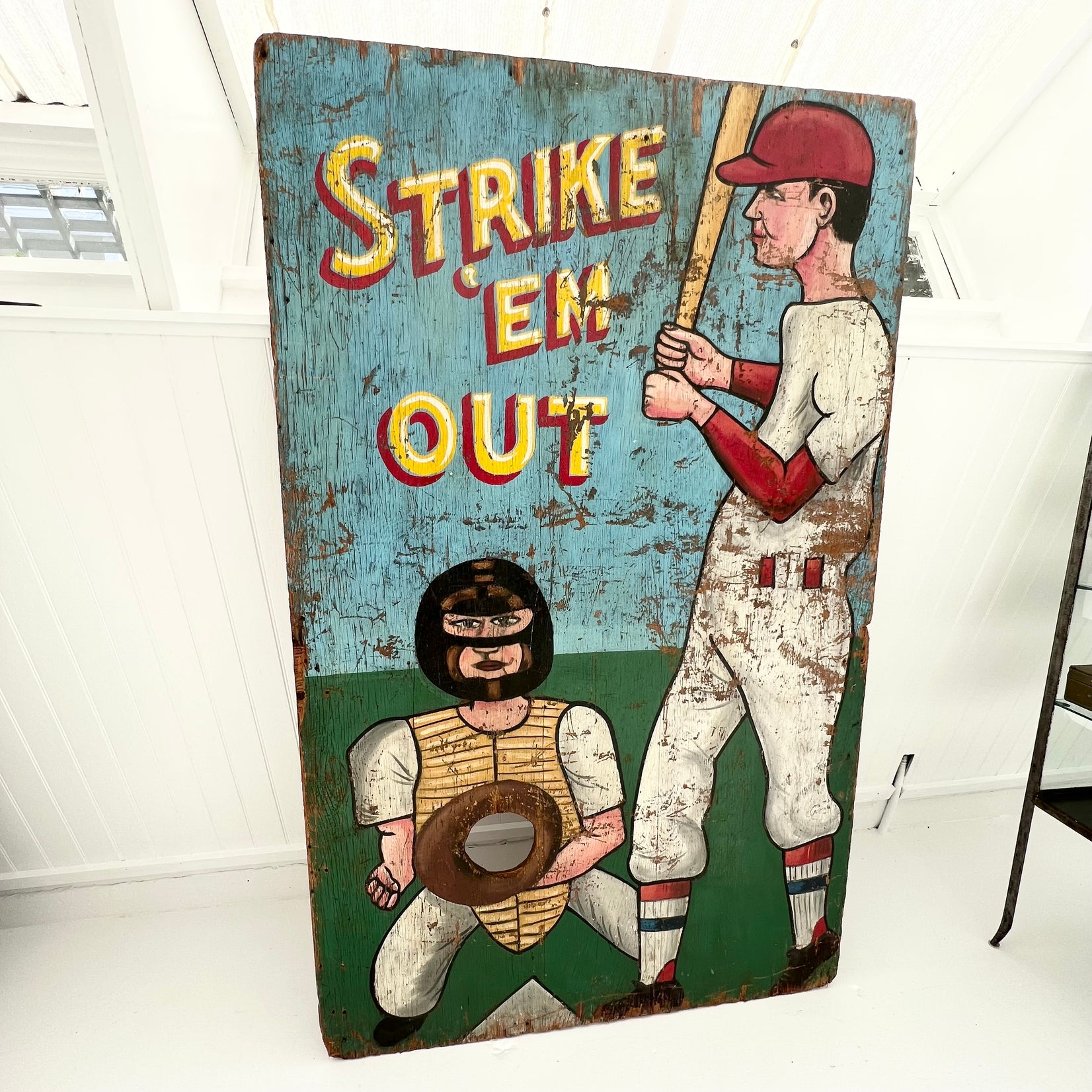 'Strike ‘Em Out’ Carnival Toss Sign, 1940s USA