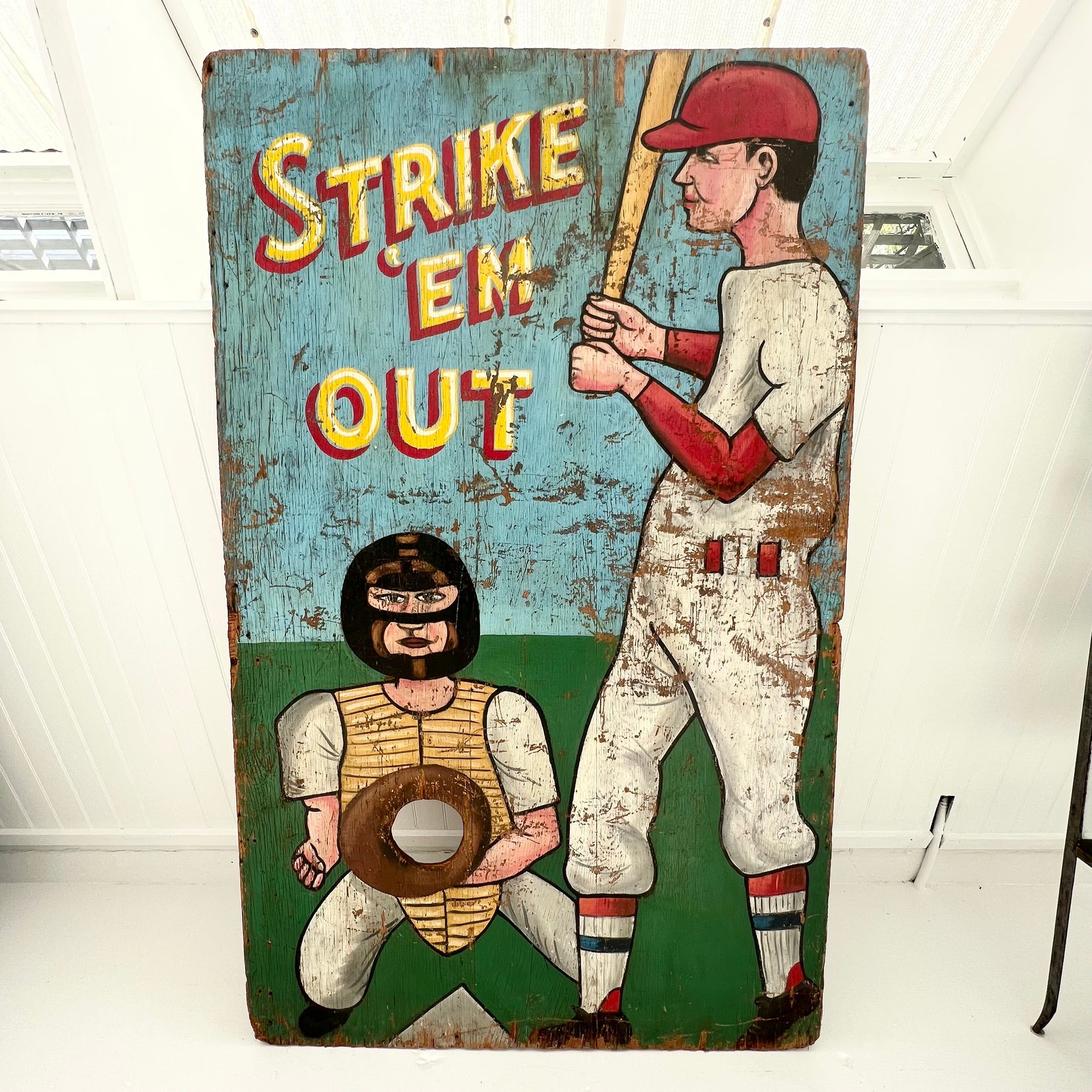 'Strike ‘Em Out’ Carnival Toss Sign, 1940s USA