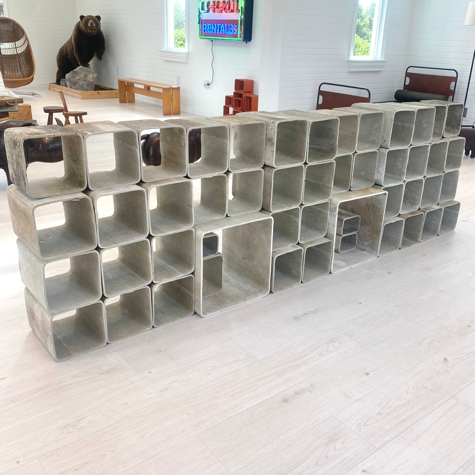 Willy Guhl 50 Piece Modular Concrete Cube Bookcase, 1960s Switzerland