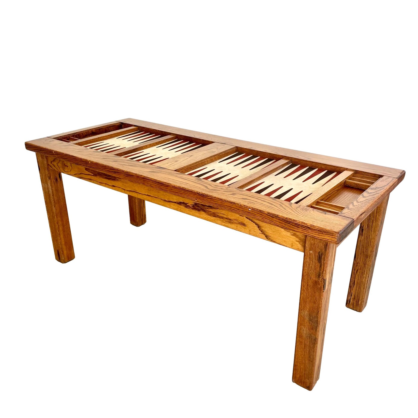 Vintage Double Wide Oak and Suede Backgammon Table, 1980s USA