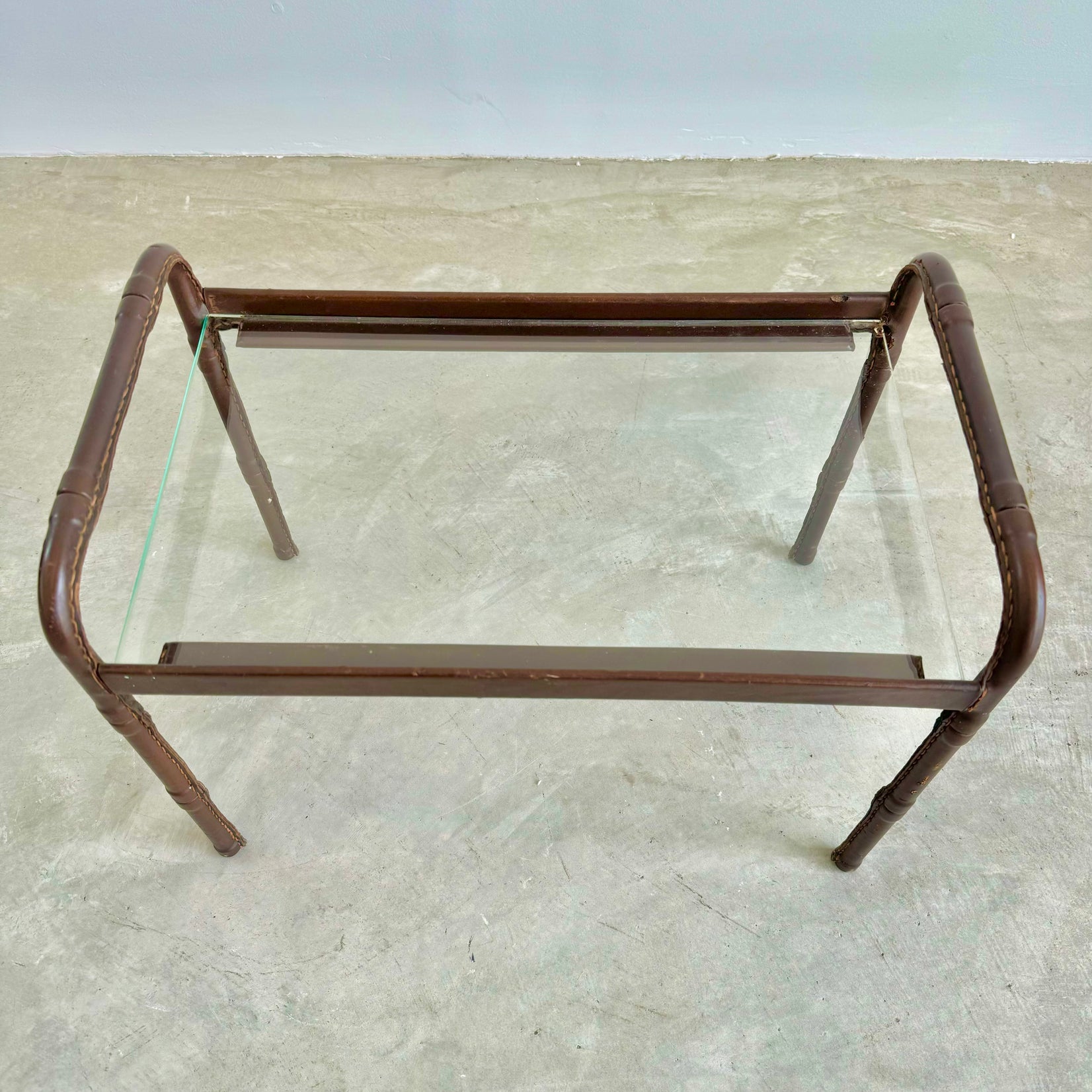 Jacques Adnet Leather and Glass Side Table, 1950s France