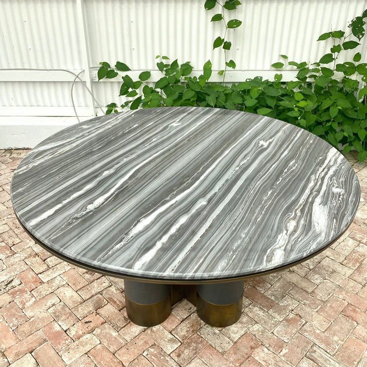 Custom Made Leather, Brass and Marble Dining Table, 2022 Los Angeles