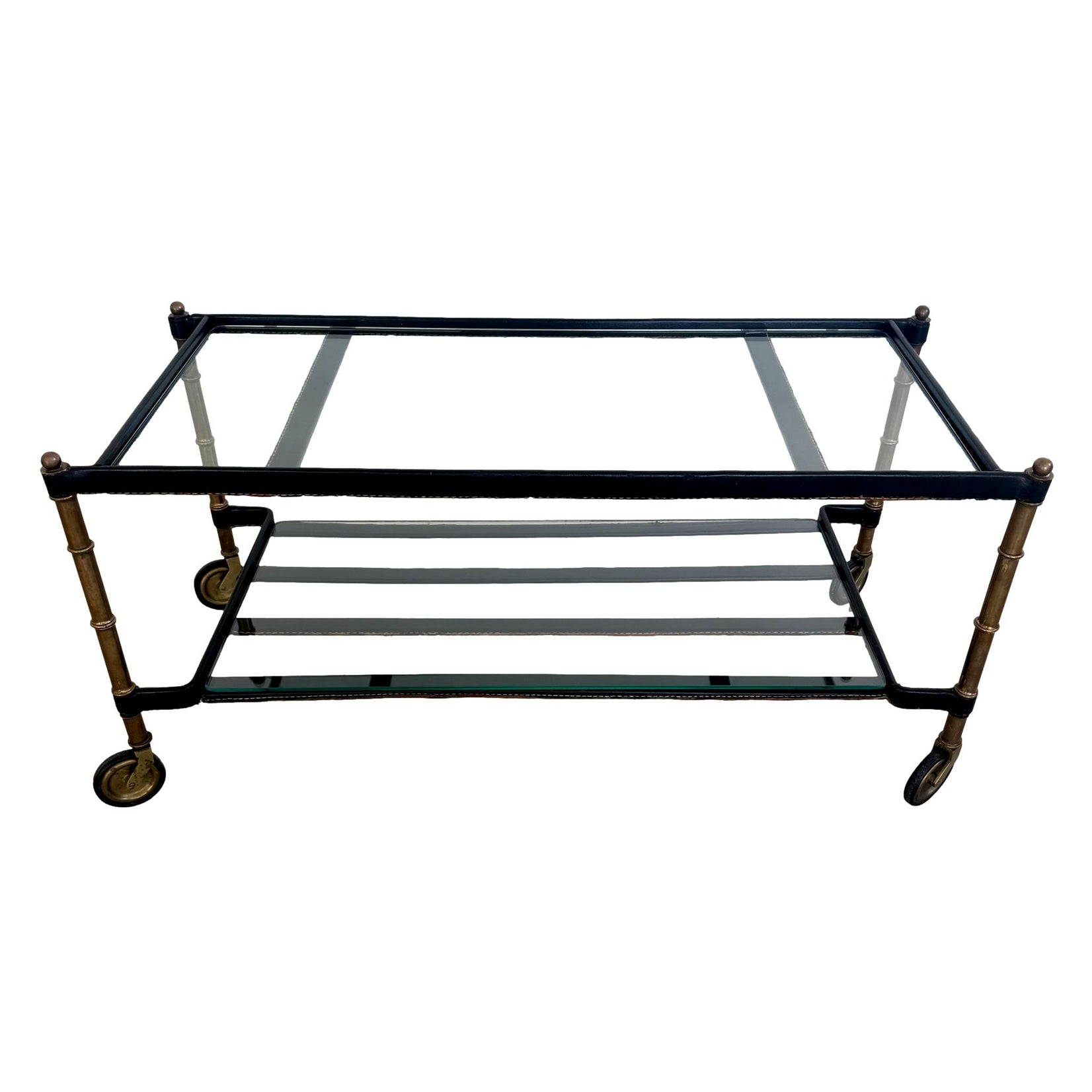 Jacques Adnet 2 Tiered Leather Wrapped Coffee Table