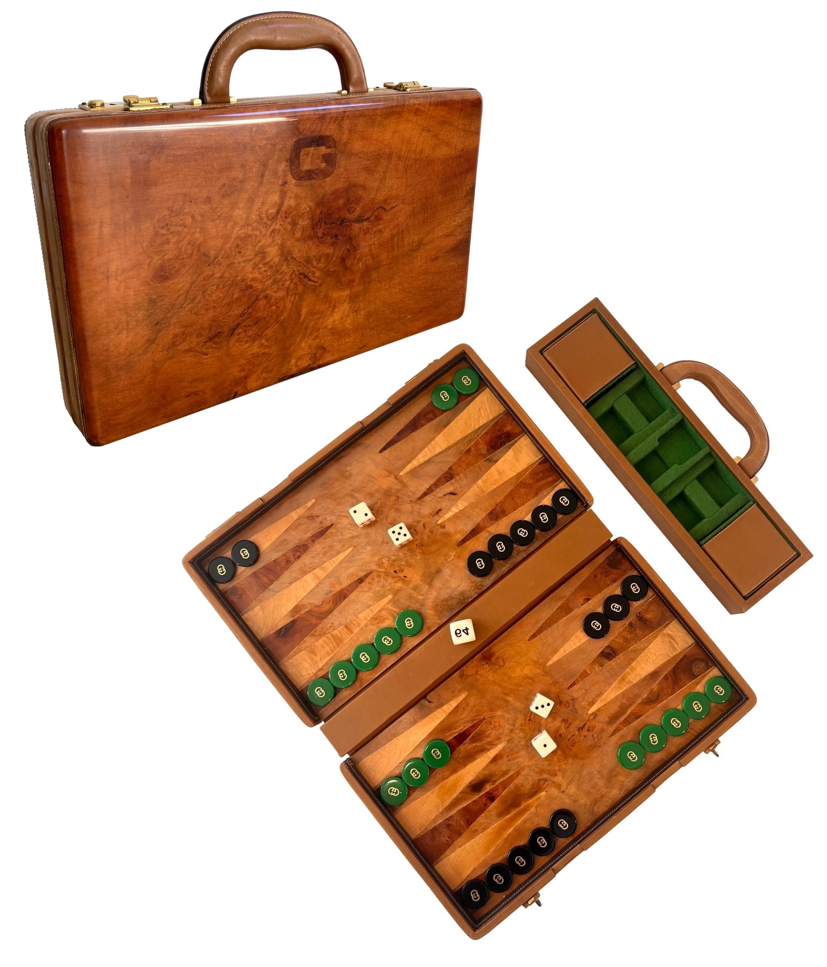 Gucci Wood and Leather Backgammon Set, 1970s Italy