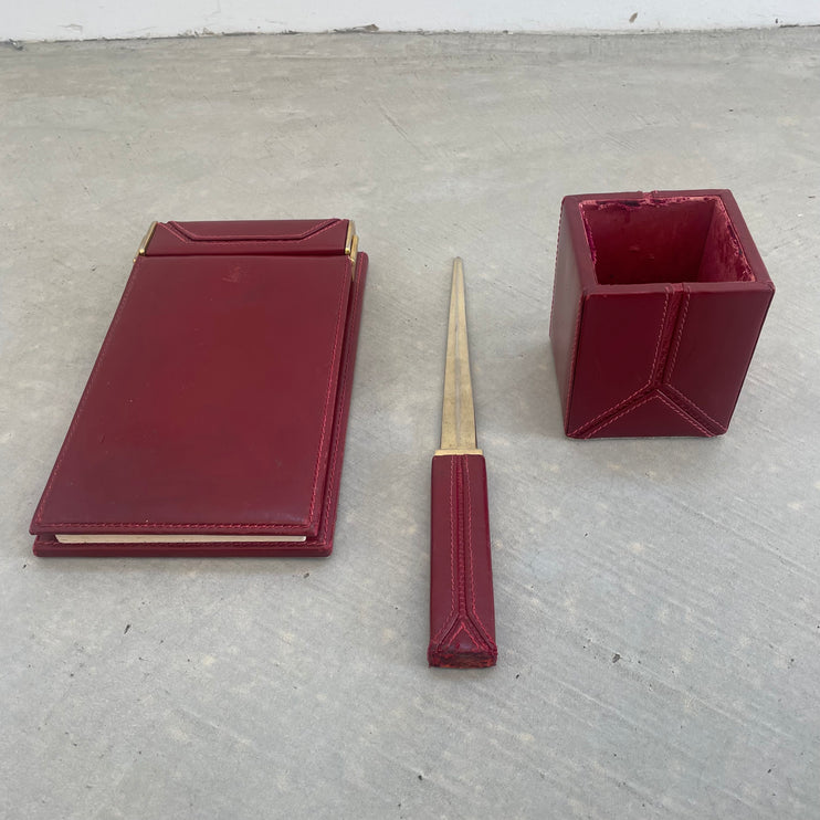 Gucci Red Leather Desk Set, 1980s Italy