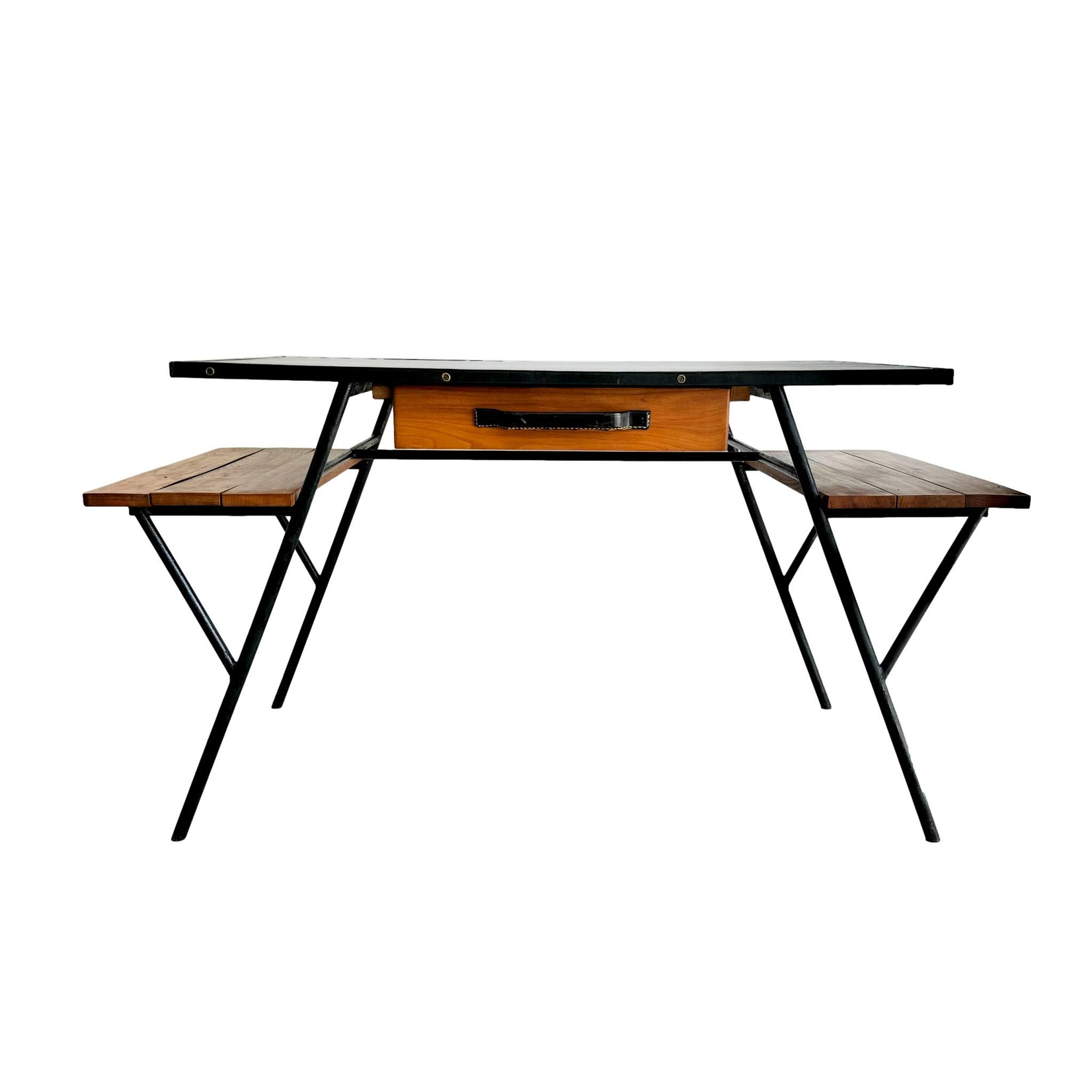 Jacques Adnet Iron and Oak Desk, 1950s France