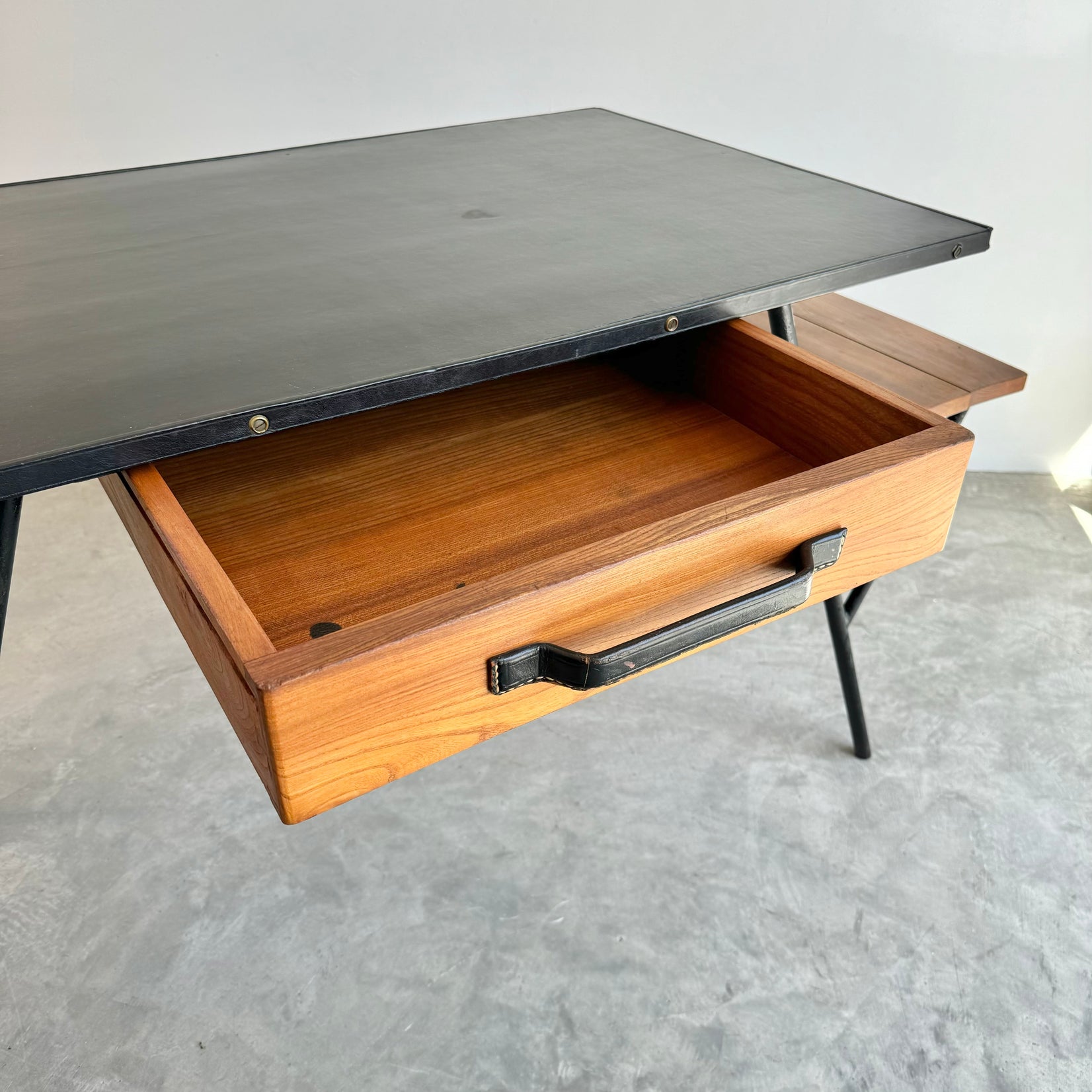 Jacques Adnet Iron and Oak Desk, 1950s France