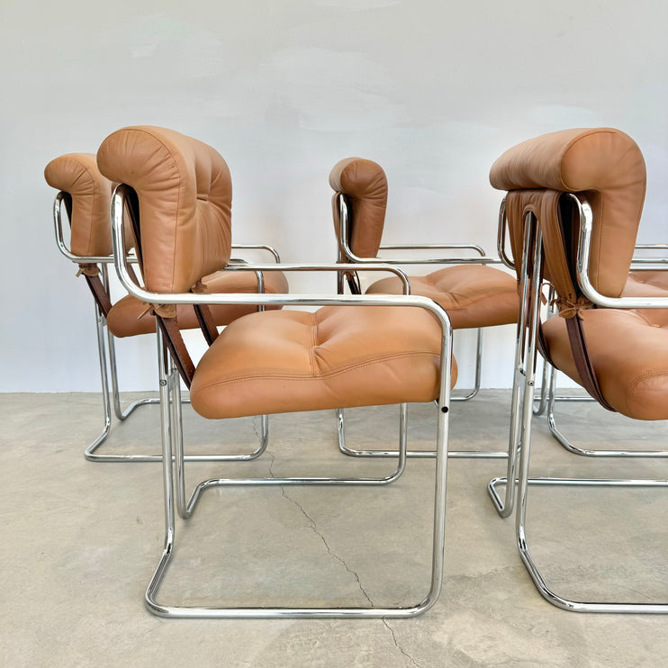 Set of 6 'Tucroma' Chairs in Tan Leather by Guido Faleschini, 1970s Italy