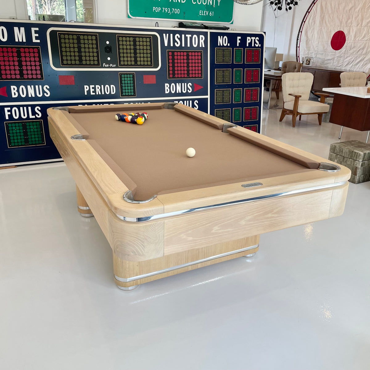 Chrome and Bleached Cherry Golden West Pool Table, 1980s USA