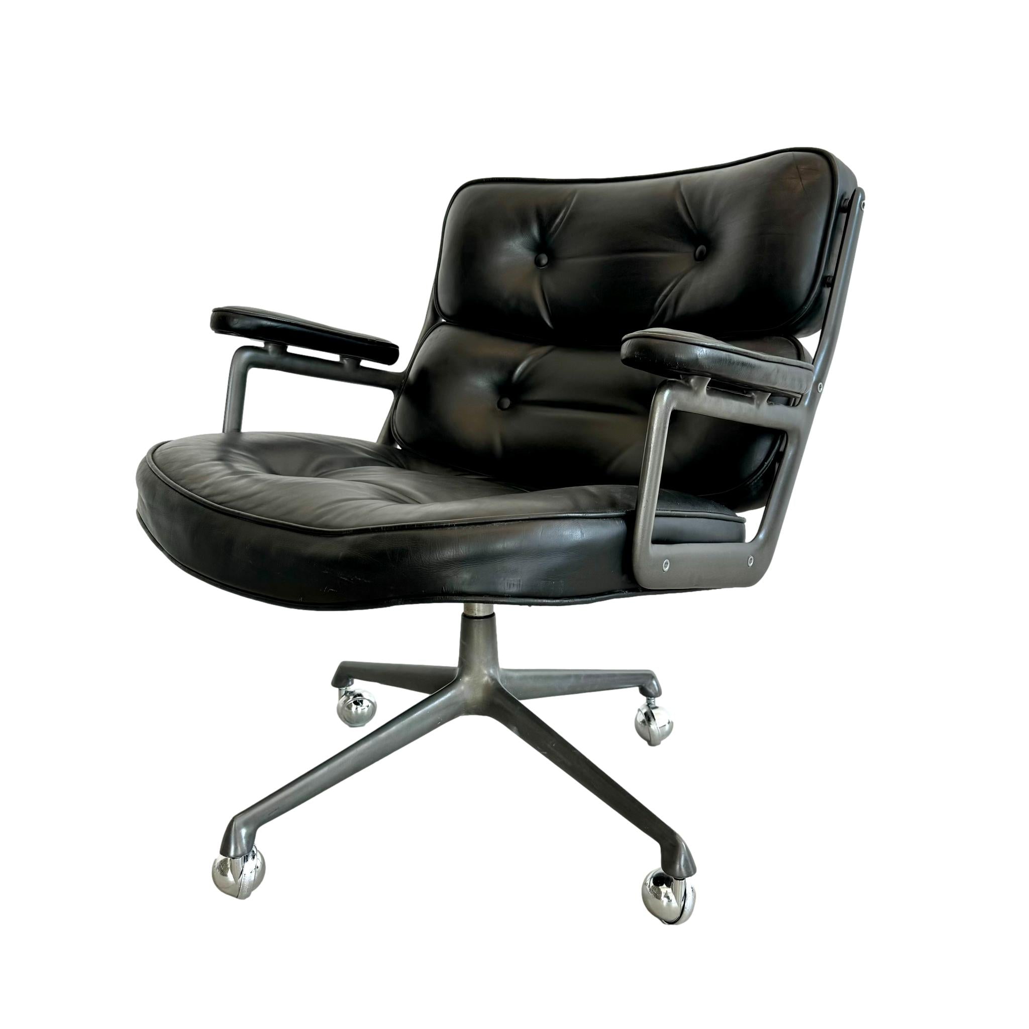 Eames Time Life Lobby Lounge Chair in Black Leather for Herman Miller