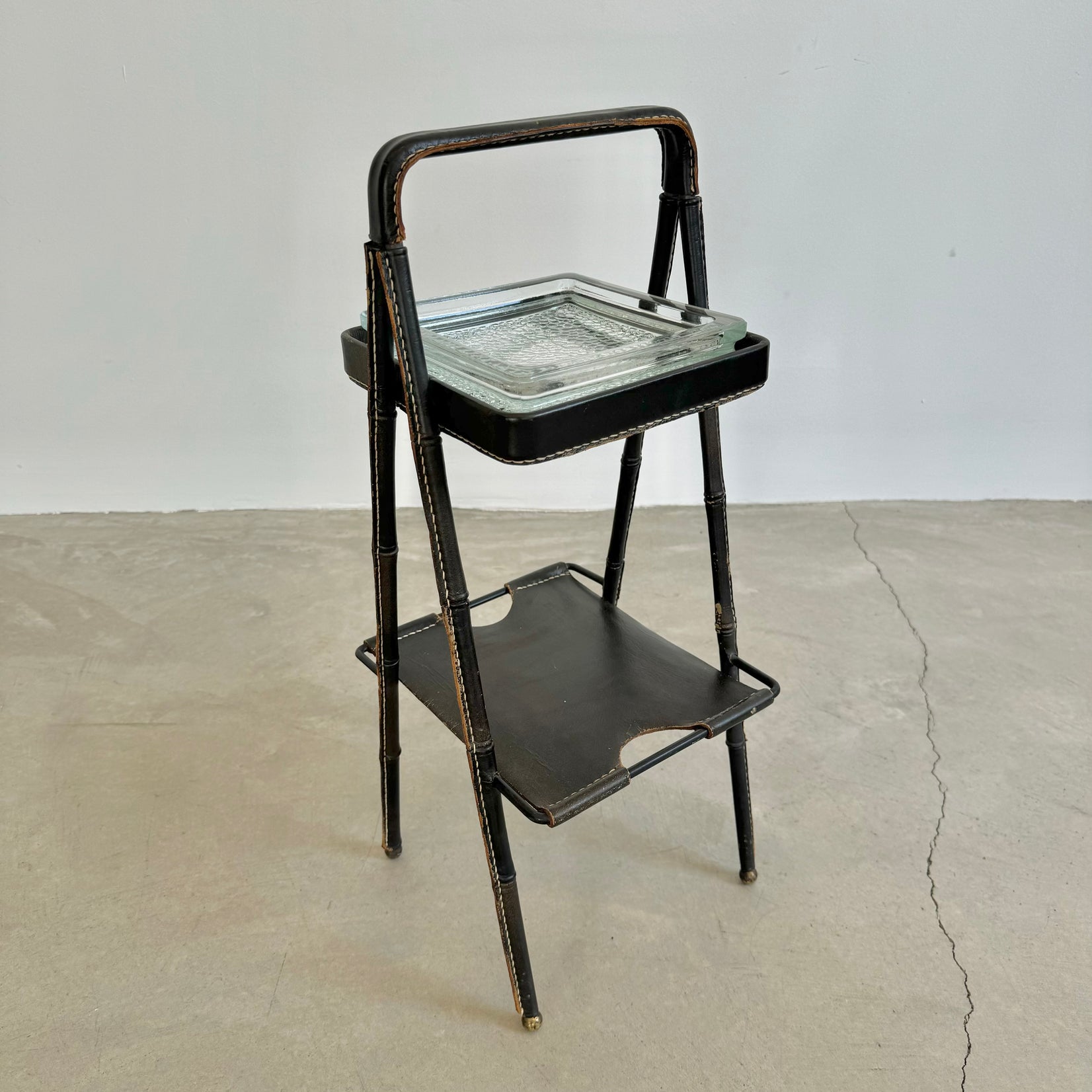 Jacques Adnet Leather Side Table or Catchall, 1950s France