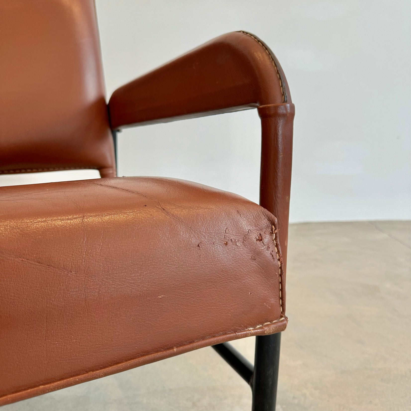 Pair of Saddle Leather and Iron Armchairs