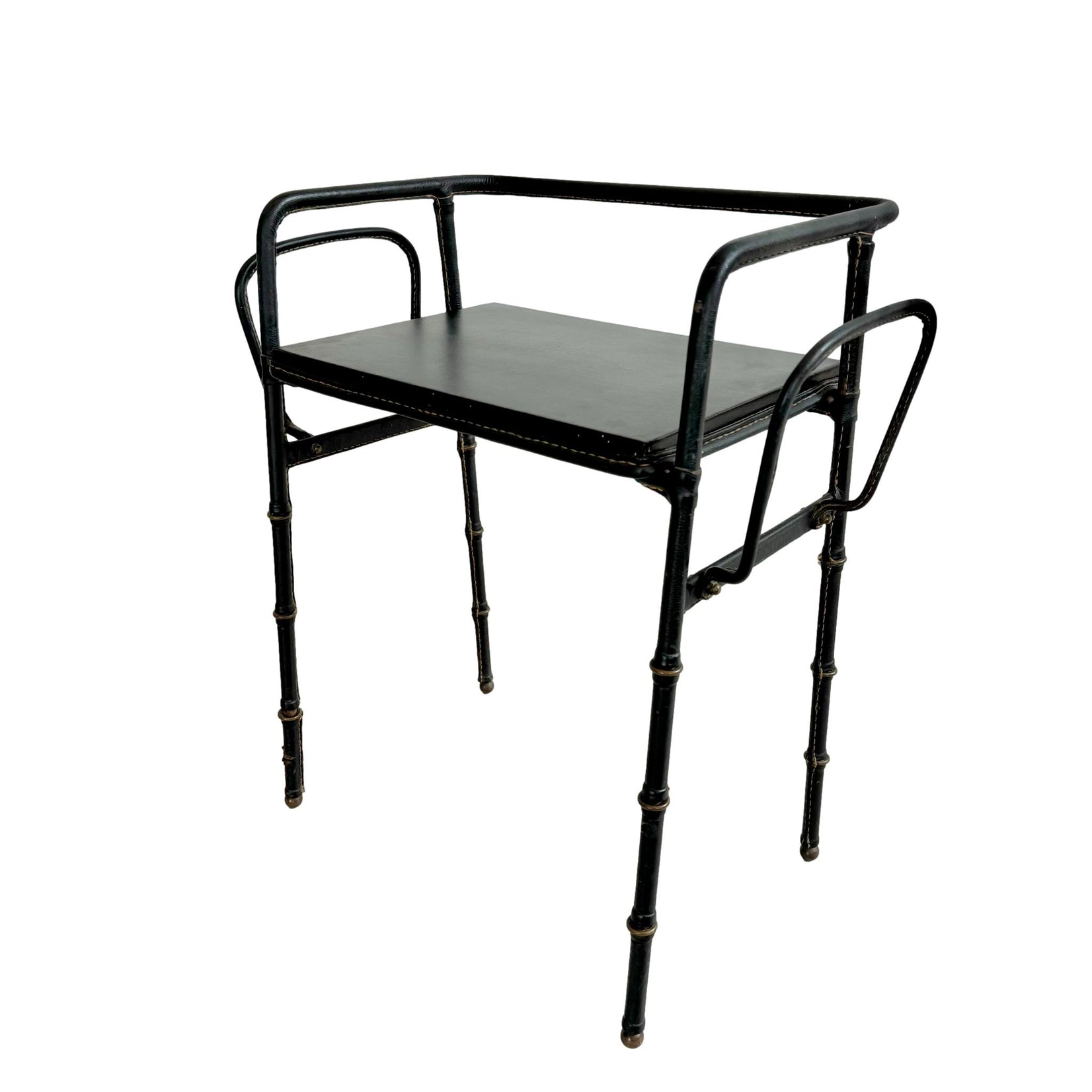 Jacques Adnet Leather Side Table with Magazine Racks, 1950s France