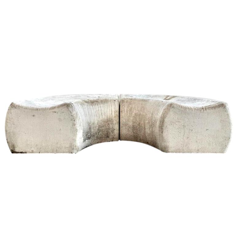 Pair of Curved Concrete Benches