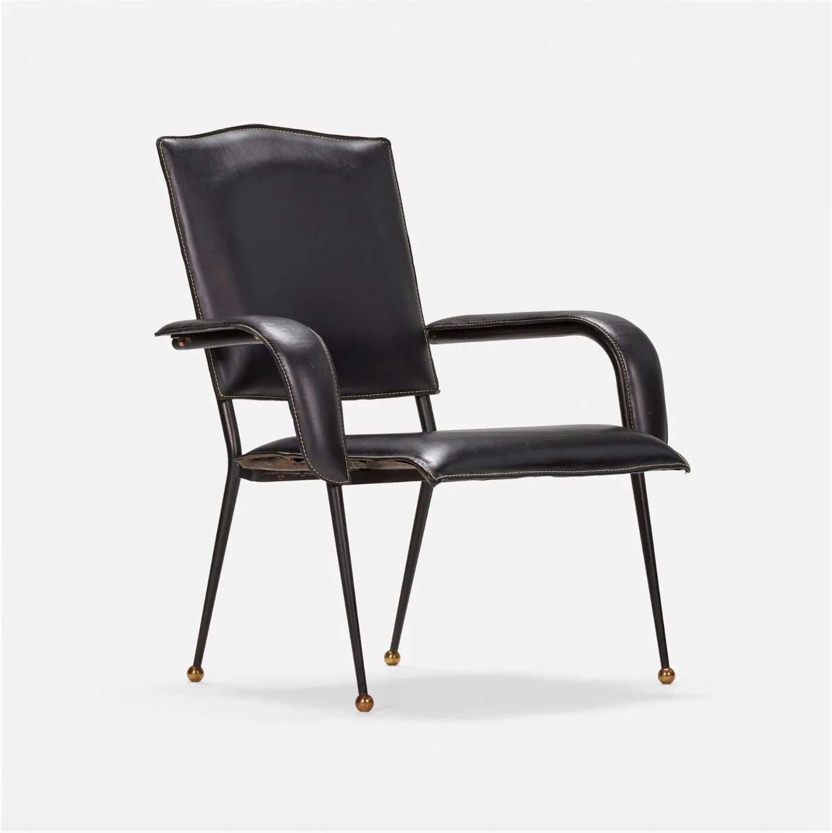 Jacques Adnet Black Leather Armchair, 1950s France
