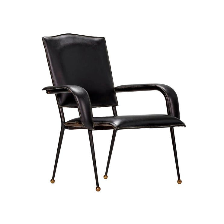 Jacques Adnet Black Leather Armchair, 1950s France