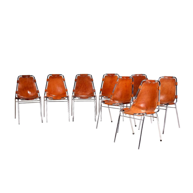 Set of 8 Charlotte Perriand Les Arcs Dining Chairs, 1960s France
