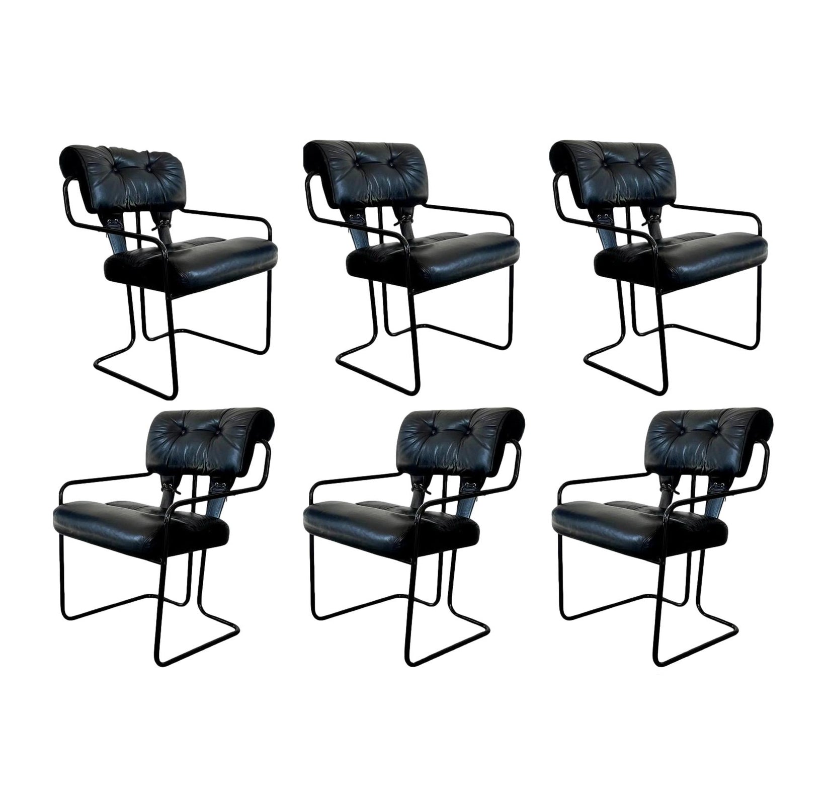 Set of 6 Black Leather Tucroma Dining Chairs