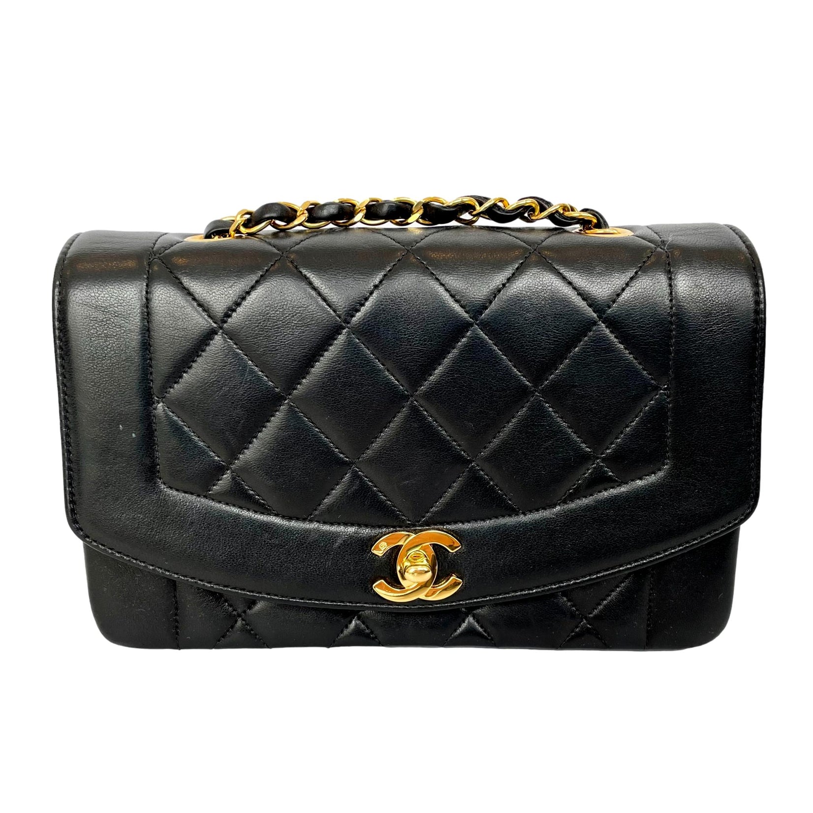 Rare Chanel Diana Shoulder Bag Black Quilted Lambskin Leather, 1990s France
