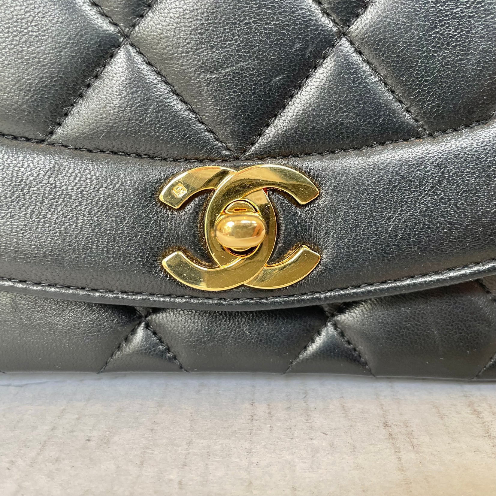 Rare Chanel Diana Shoulder Bag Black Quilted Lambskin Leather, 1990s France