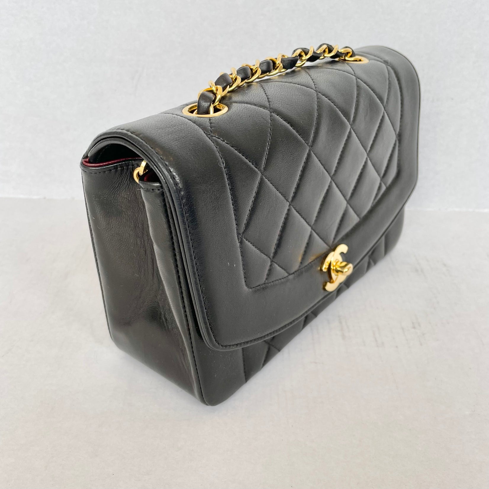 Rare Chanel Diana Shoulder Bag Black Quilted Lambskin Leather, 1990s France