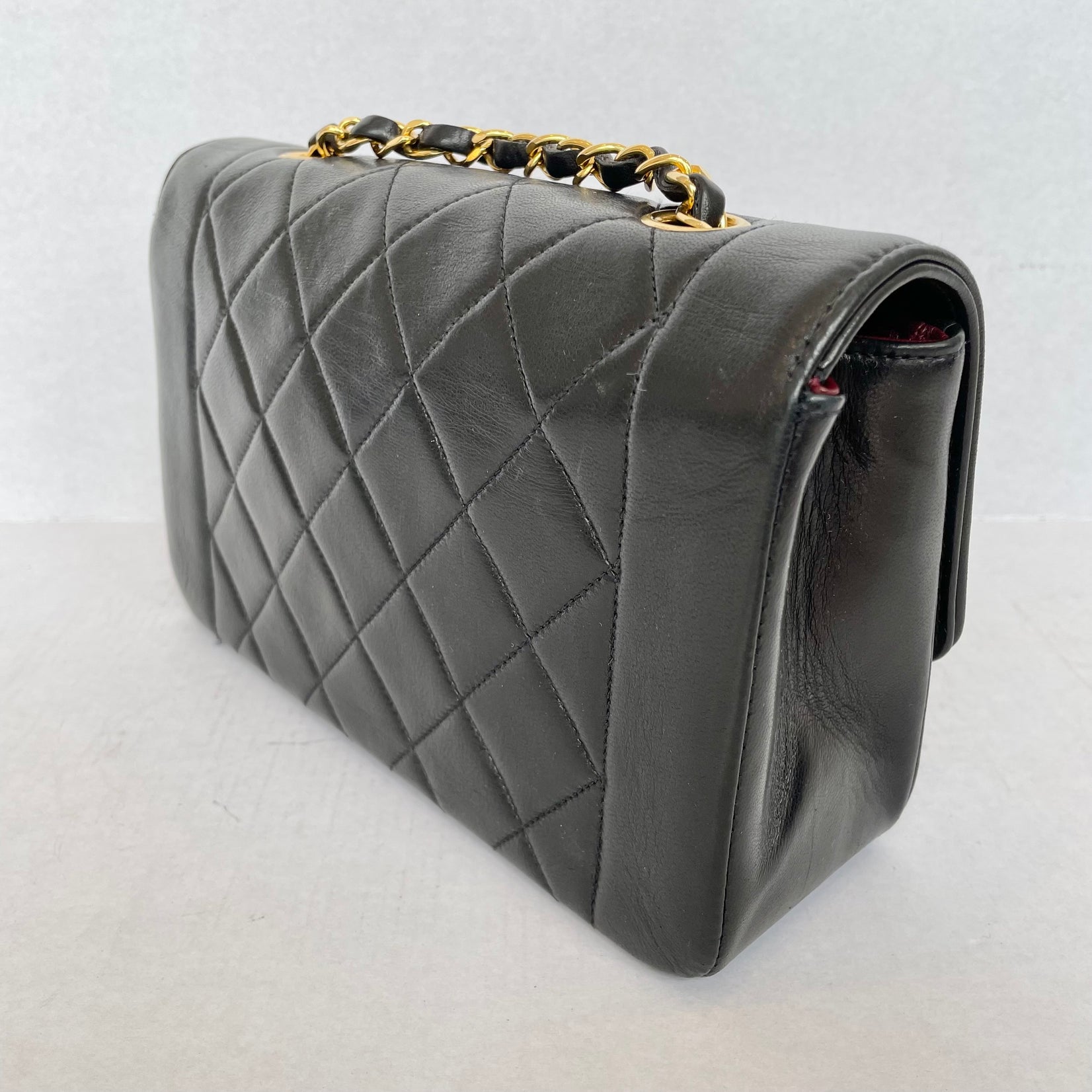 Rare Chanel Diana Shoulder Bag Black Quilted Lambskin Leather, 1990s France