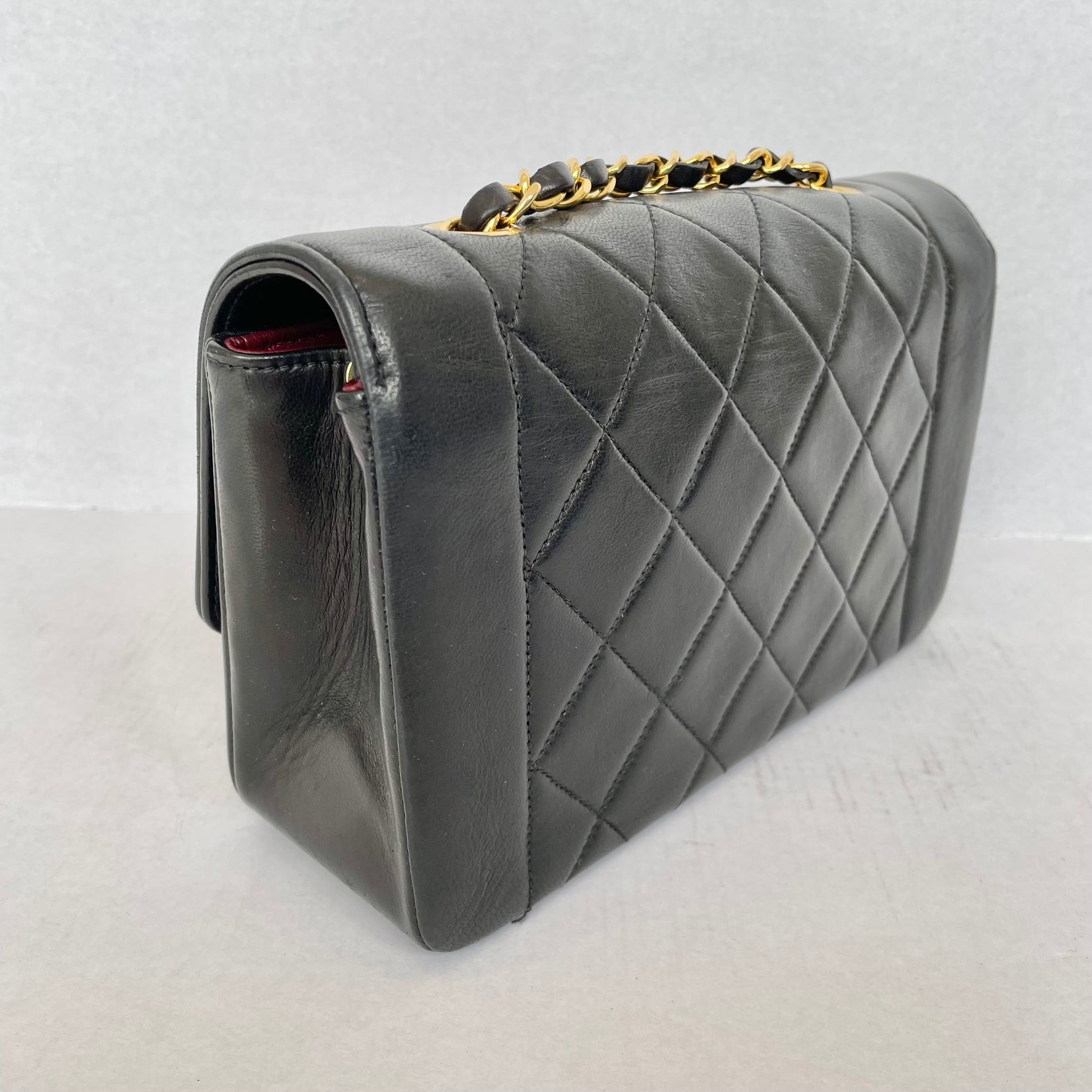Rare Chanel Diana Shoulder Bag Black Quilted Lambskin Leather, 1990s France