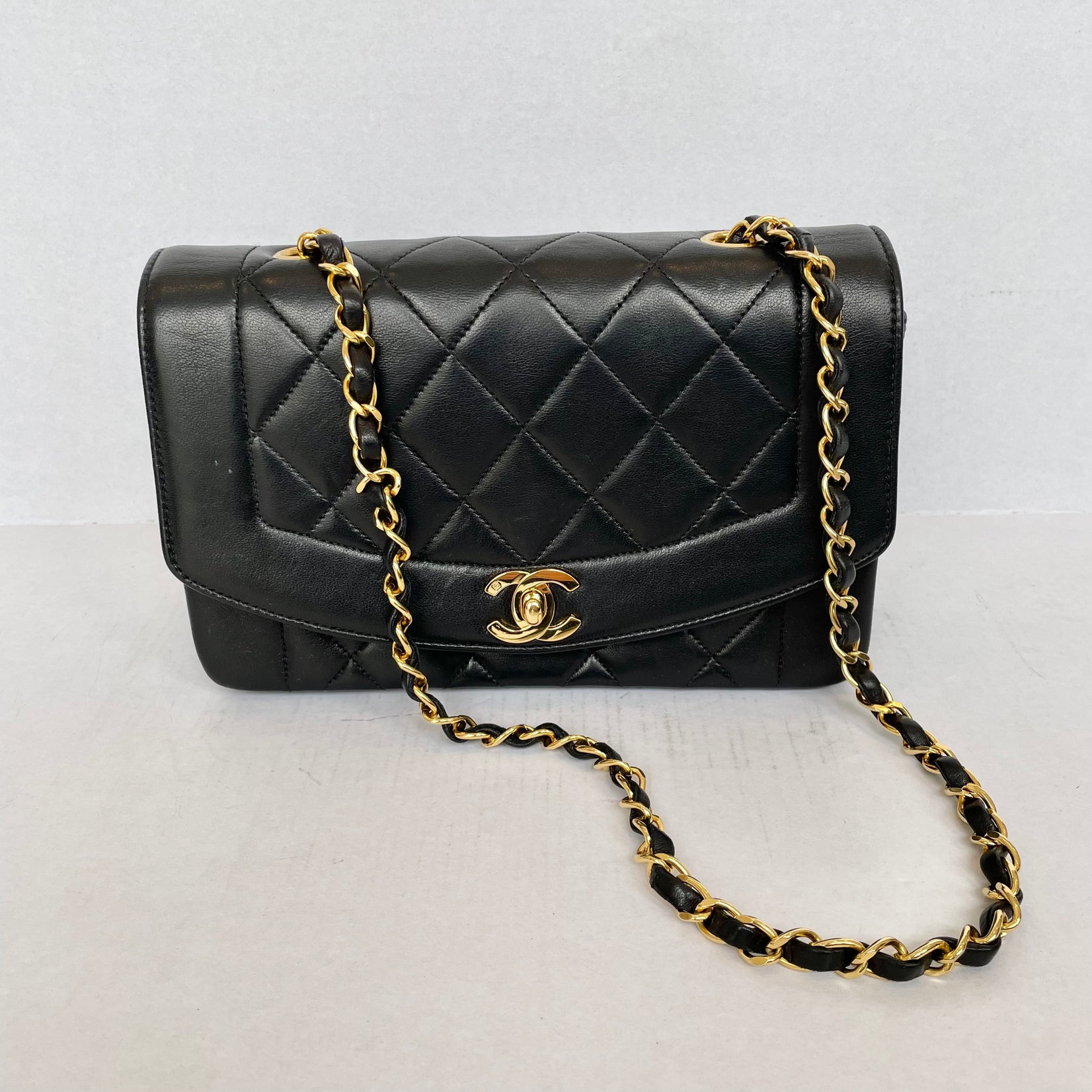 Rare Chanel Diana Shoulder Bag Black Quilted Lambskin Leather, 1990s France