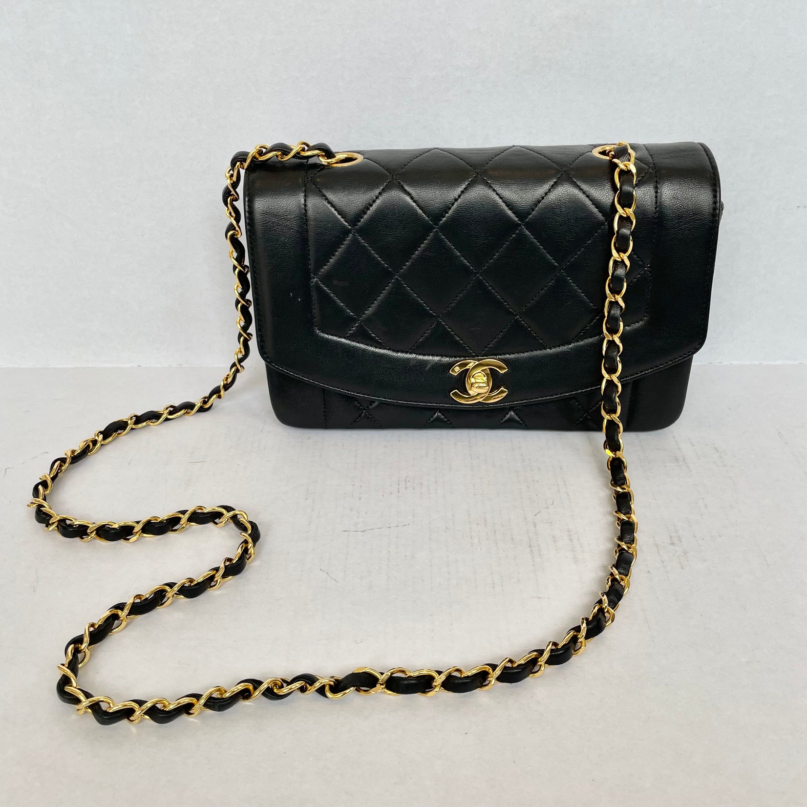Rare Chanel Diana Shoulder Bag Black Quilted Lambskin Leather, 1990s France
