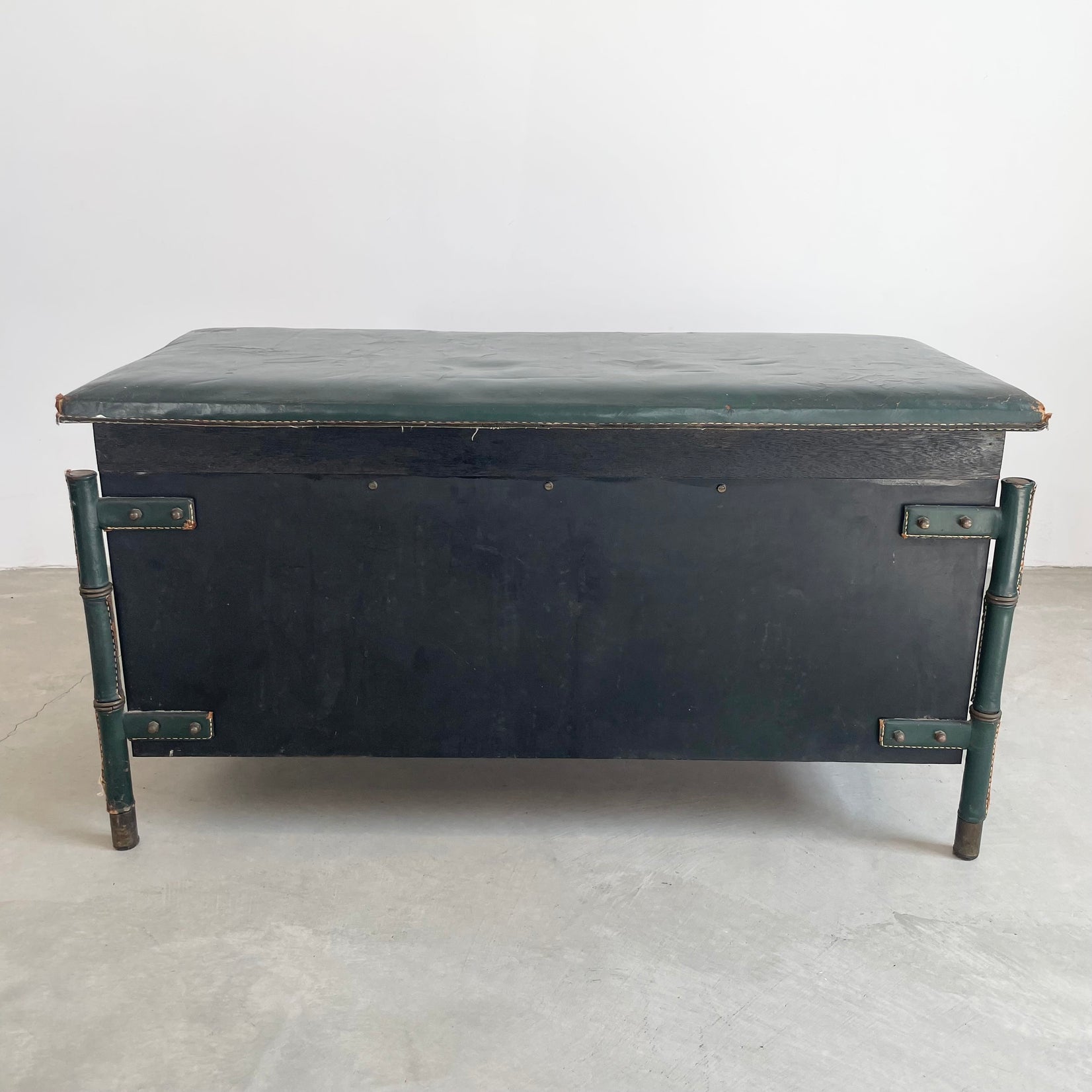 Jacques Adnet Leather and Oak Bench / Storage Chest, 1950s