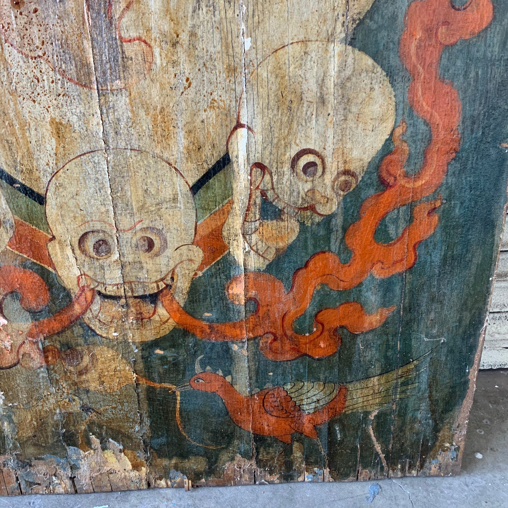 Japanese Style Painting On Tapestry and Wood