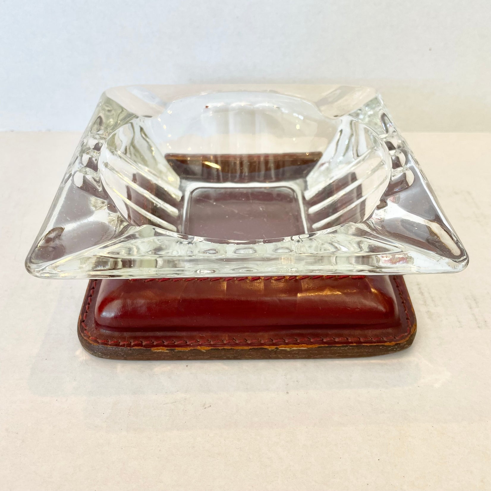 Jacques Adnet Leather and Glass Ashtray