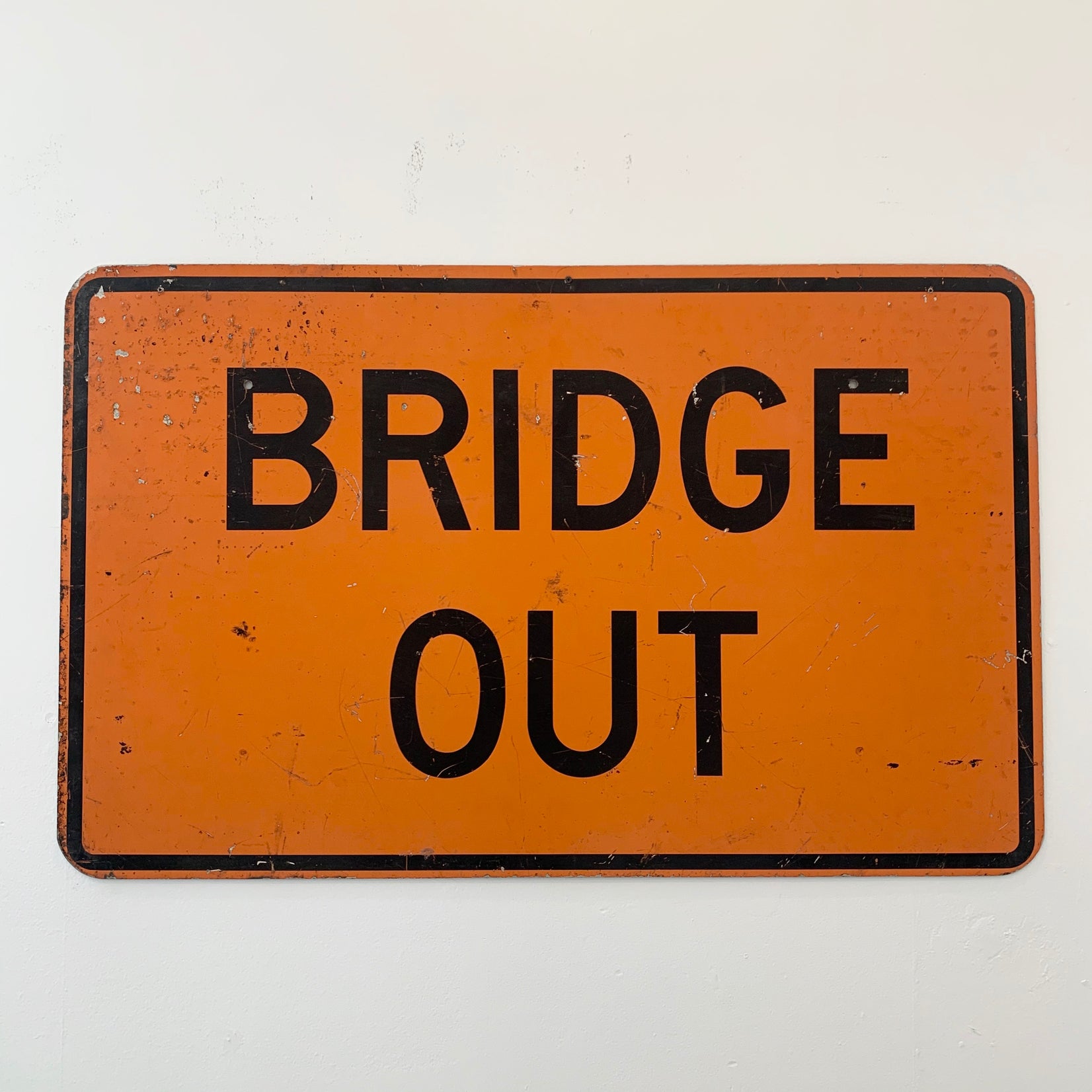 Orange 'BRIDGE OUT' Metal Highway Sign
