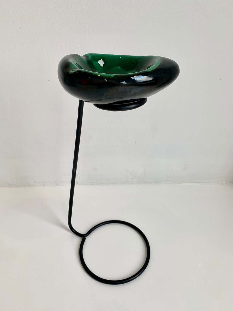 Georges Jouve and Mathieu Matégot Style Ceramic Standing Ashtray