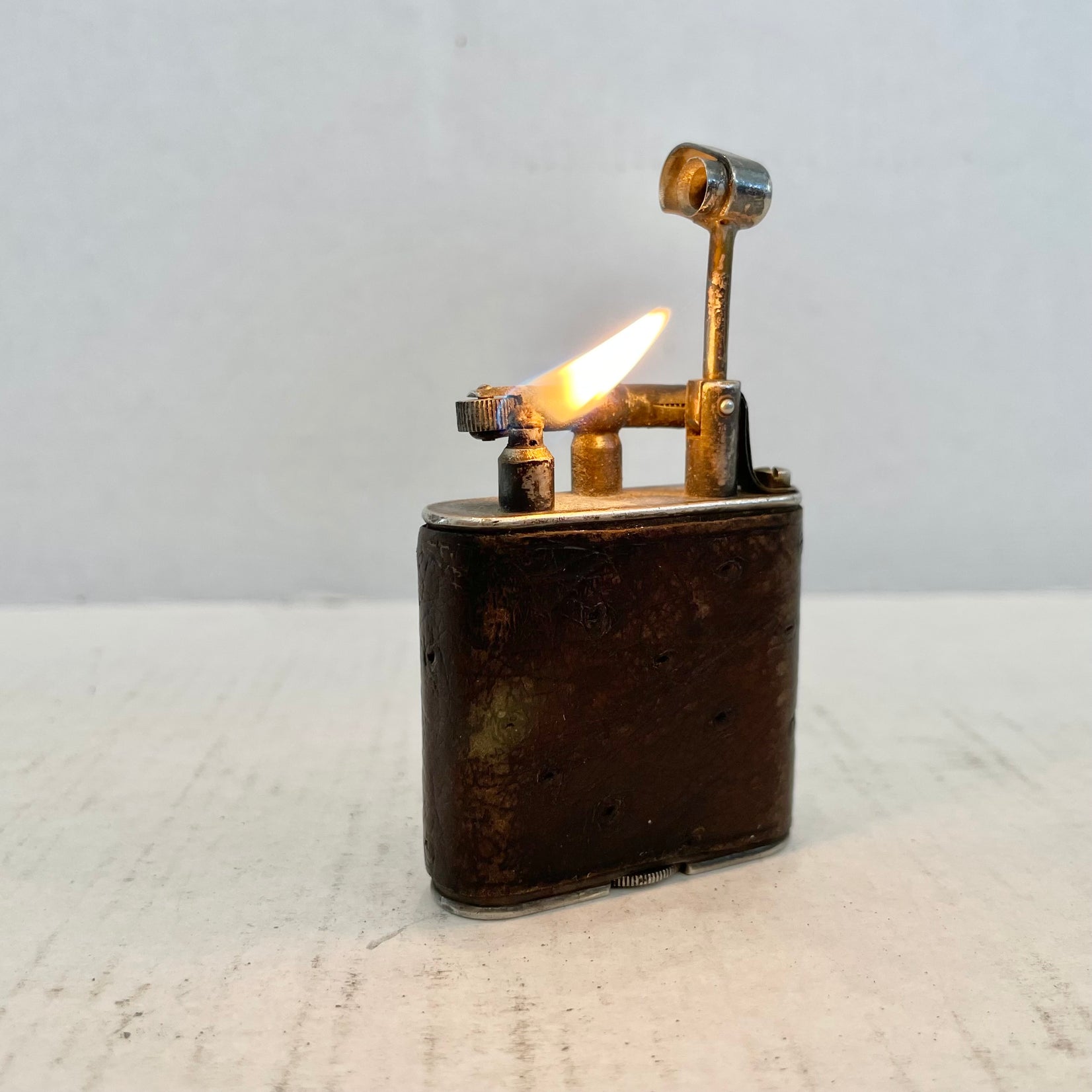 1960s Dunhill Lift Arm Ostrich Leather Lighter