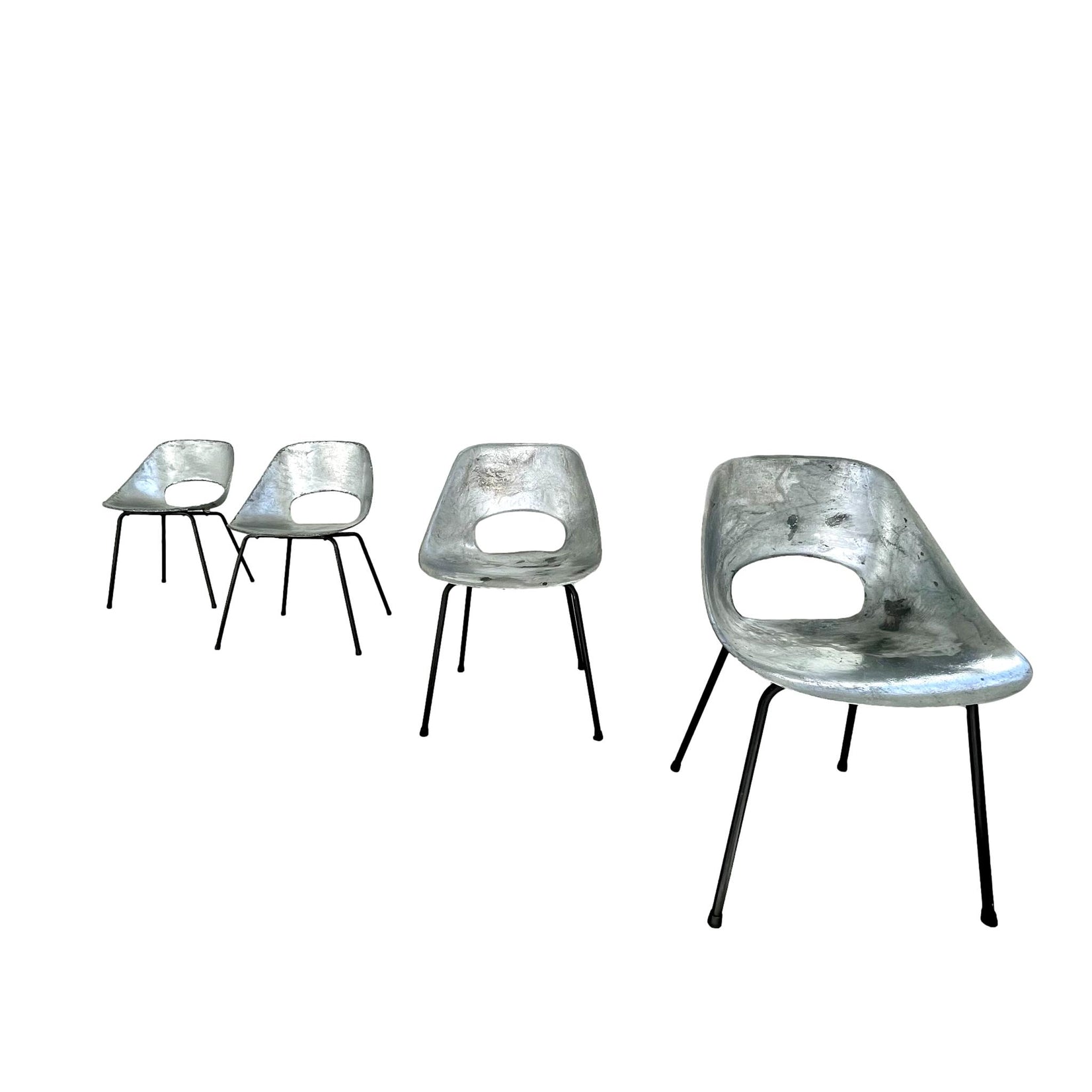 Set of 4 Pierre Guariche Aluminum Chairs