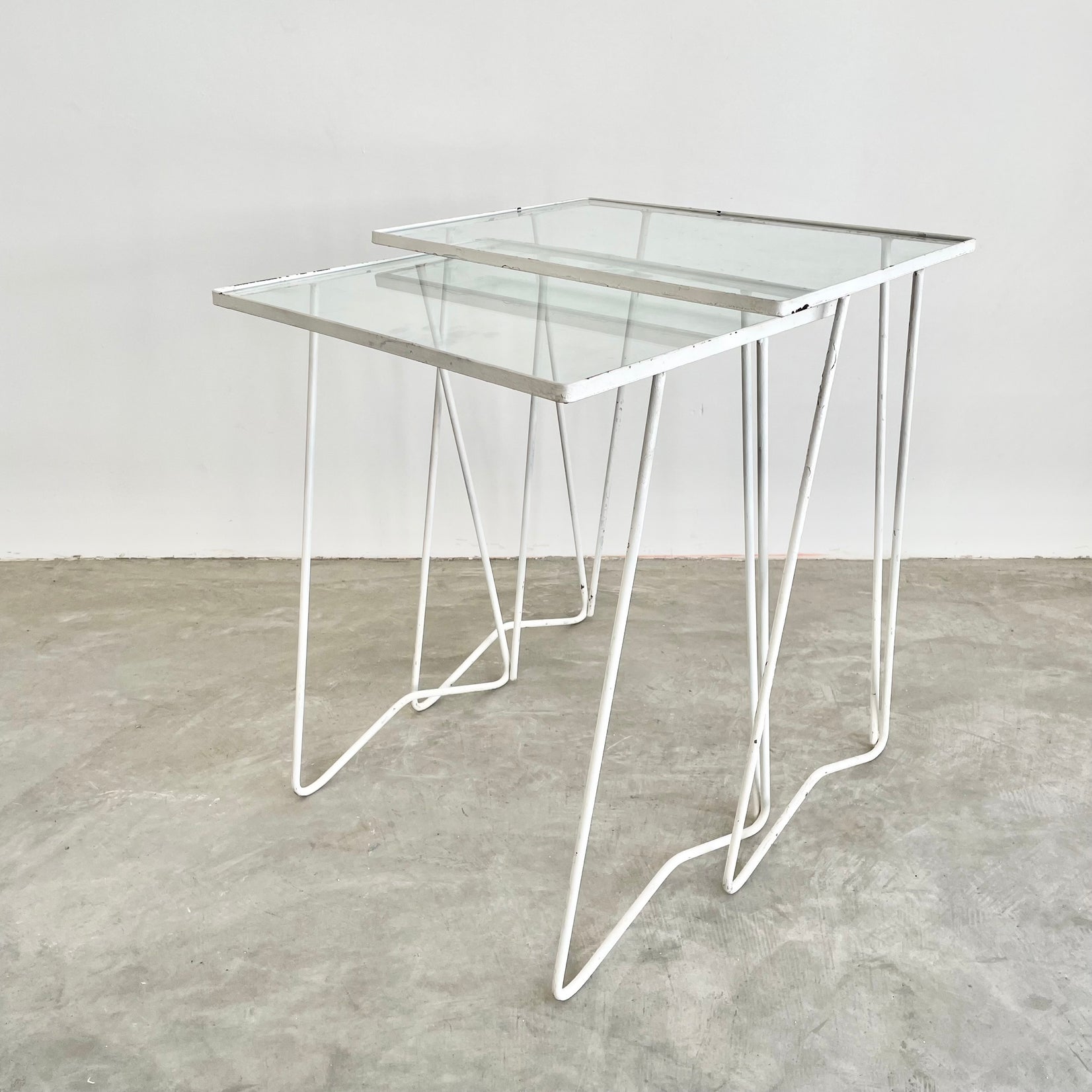 Pair of Iron and Glass Nesting Tables, 1970s USA