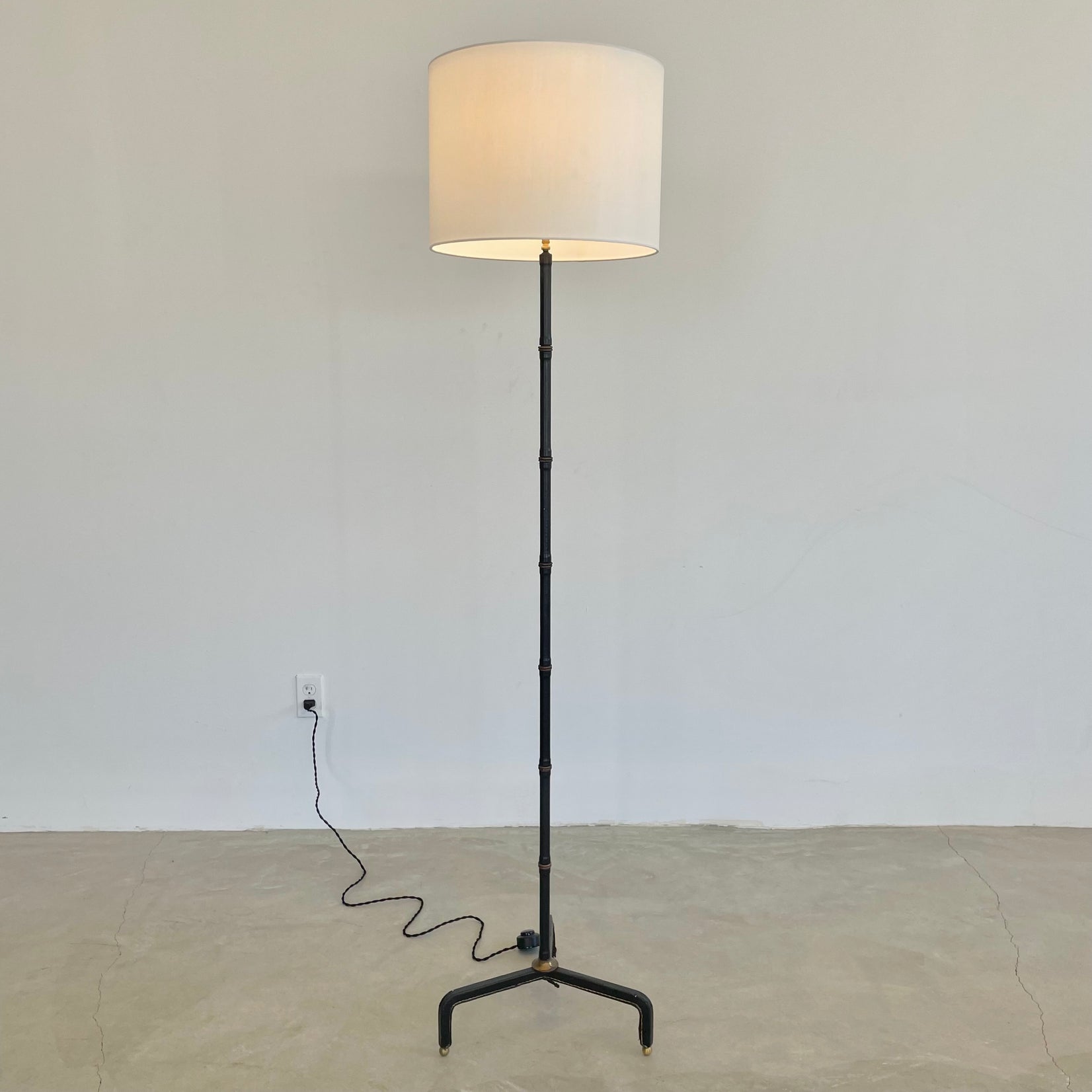 Jacques Adnet Black Leather Floor Lamp, 1950s France
