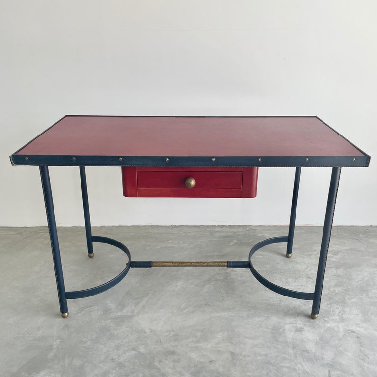 Jacques Adnet Leather Desk and Chair, 1950s France